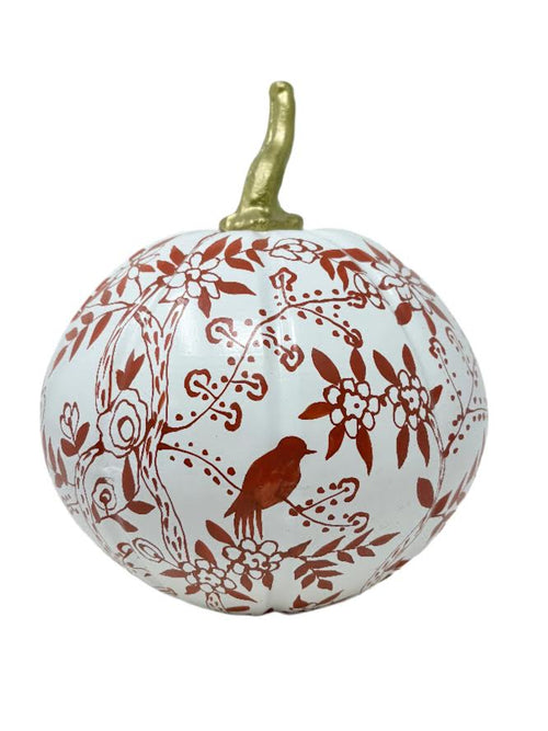 Red & White Bird & Vine Pumpkin