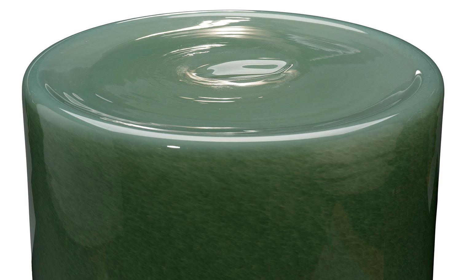 Green cylindrical container with a clear lid on a white background