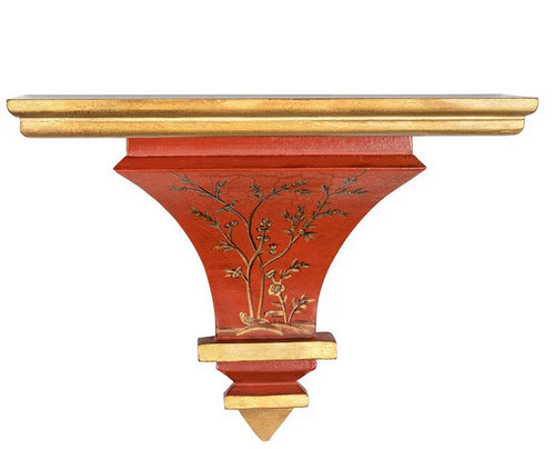 Red & Gold Hand Painted Chinoiserie Wood Bracket