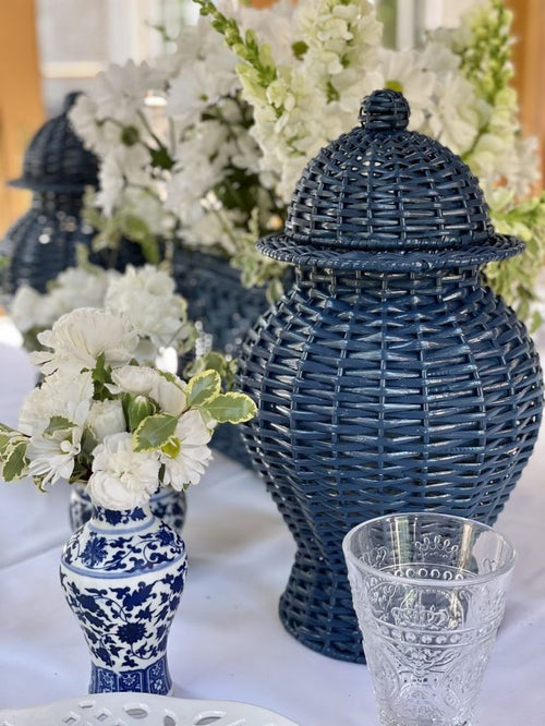 Navy Round Wicker Jar (3 Sizes)