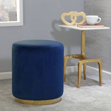 Velveteen Navy Blue Stool in Living Room