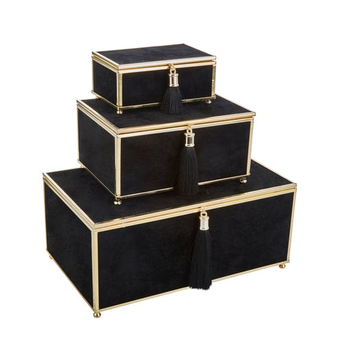 Three Black Velveteen Boxes