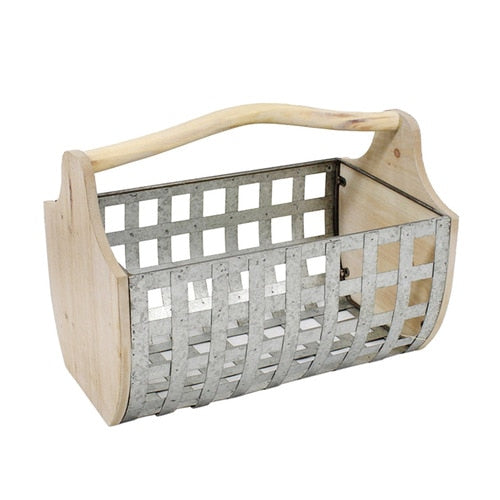 Tin and Wood Decorative Basket