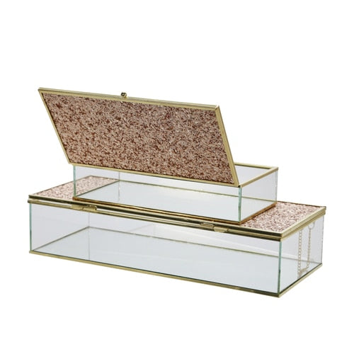 Stackable Pink Gold Metal Glass Boxes