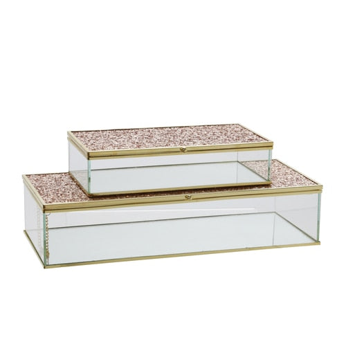 Two metal glass glitter boxes